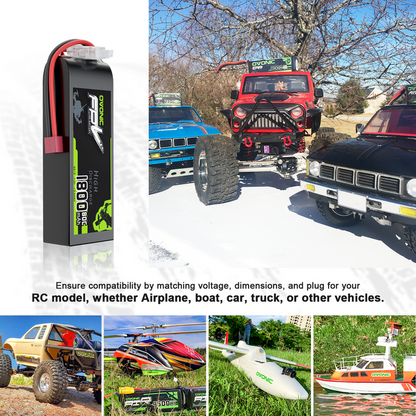 OVONIC 7.4V 80C 1800mAh 2S Lipo Battery with T Plug for 2S FPV Quads Fixed-Wing FPV Planes