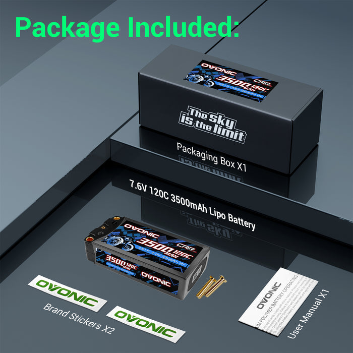 Ovonic 7.6V 120C 3500mAh 2S1P LiHV Shorty Hardcase Lipo Battery with 5mm Bullet
