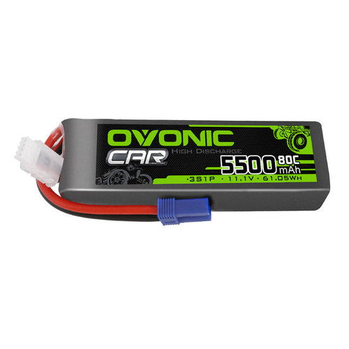 Ovonic 80C 3S1P 5500mAh 11.1V LiPo Battery for RC Car - EC5 Plug