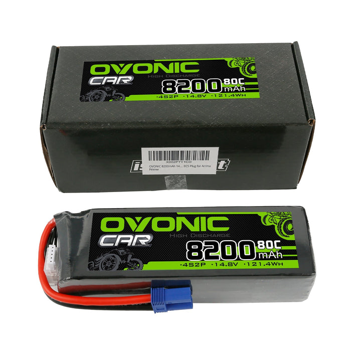 Ovonic 80C 4S2P 8200mAh 14.8V LiPo Battery Pack With EC5 Plug For Arrma 1/5 8S Car - Ampow