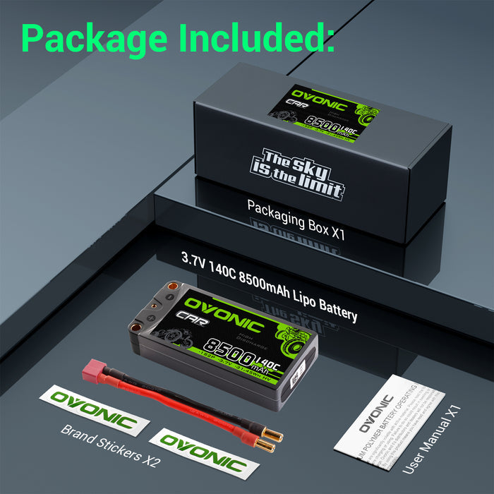 Ovonic 8500mAh 3.7V 140C 1S2P Hardcase LiPo Battery Pack with 5mm Bullet to Deans T Connector
