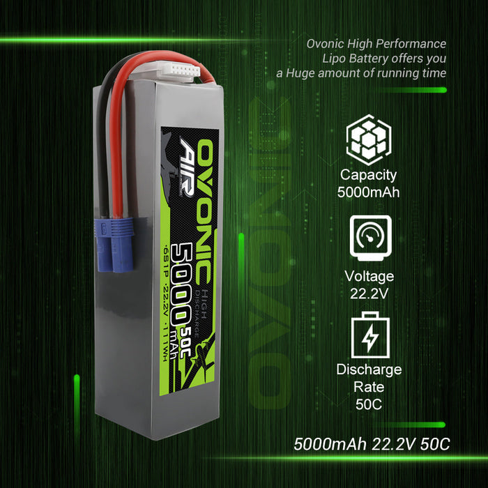 Ovonic ARK 5000mah 6S 22.2V 50C Lipo Battery Pack with EC5 Plug for Airplane&Heli - Ampow