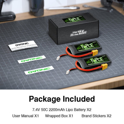 Ovonic Force 2S 2200mAh 50C 7.4V LiPo Battery w/XT60 to TRA Plug for 1/16 RC Truck, Crawler & Scale Model
