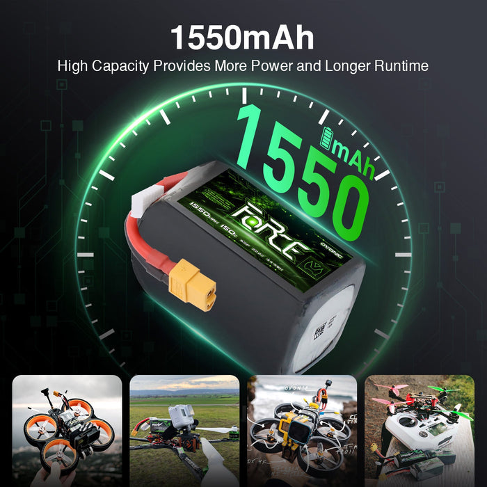 Ovonic Force 6S 1550mAh 150C 22.2V LiPo Battery w/ XT60 Plug for Aggressive FPV Freestyle & 7-inch Mid-Range Quad