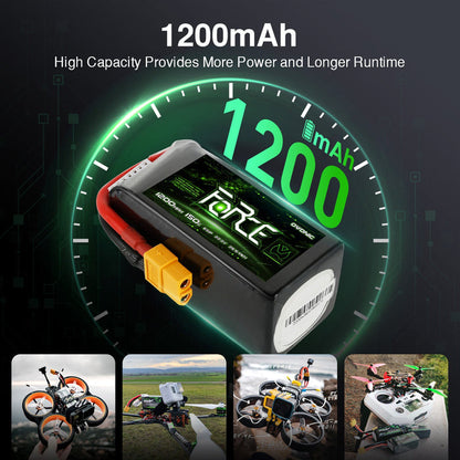 Ovonic Force Extreme 6S 1200mAh 150C 22.2V LiPo Battery Pack w/ XT60 Plug for Pro FPV Racing, High-Speed Freestyle Drone
