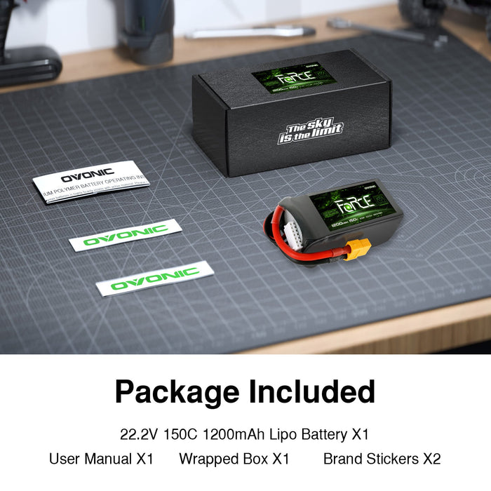Ovonic Force Extreme 6S 1200mAh 150C 22.2V LiPo Battery Pack w/ XT60 Plug for Pro FPV Racing, High-Speed Freestyle Drone