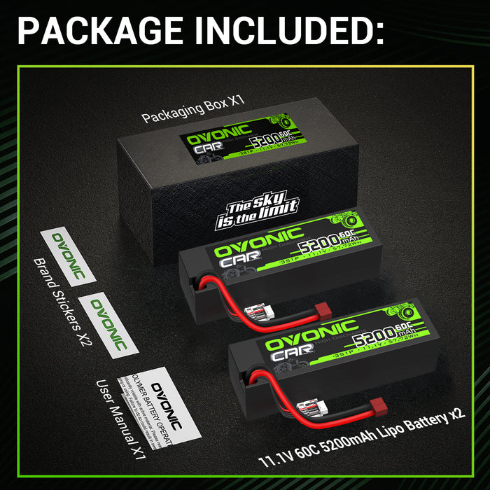 OVONIC Lipo Battery 5200mAh 50C 11.1V 3S RC Battery with Deans and XT60 Connector for RC Car Boat Truck
