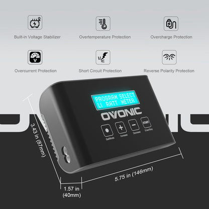 OVONIC Mate 1 100W 10A Smart LiPo Battery Charger for 1-6S LiPo/LiFe & 3-18S NiMH with XT60 Balance Connector