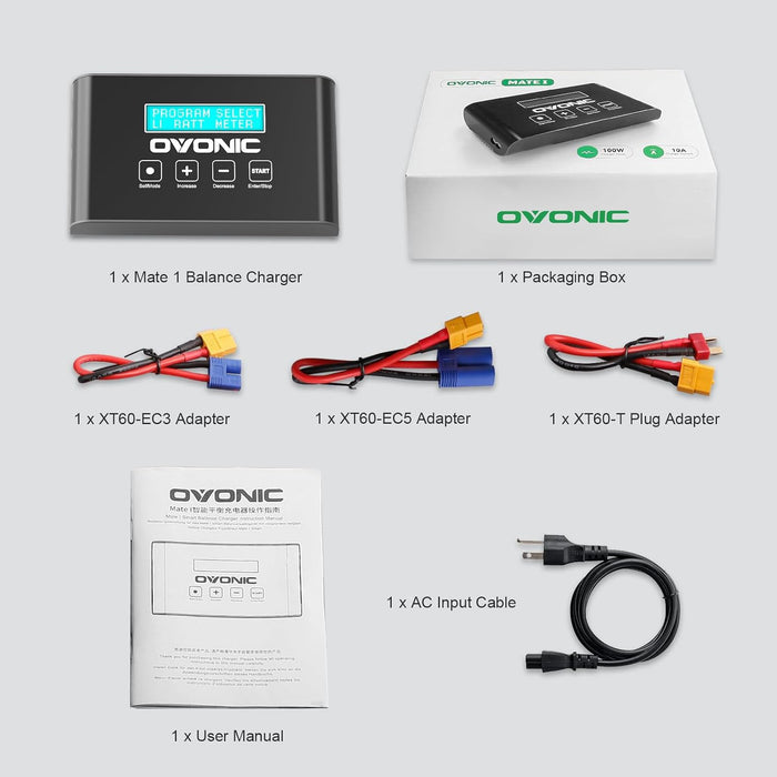 OVONIC Mate 1 100W 10A Smart LiPo Battery Charger for 1-6S LiPo/LiFe & 3-18S NiMH with XT60 Balance Connector