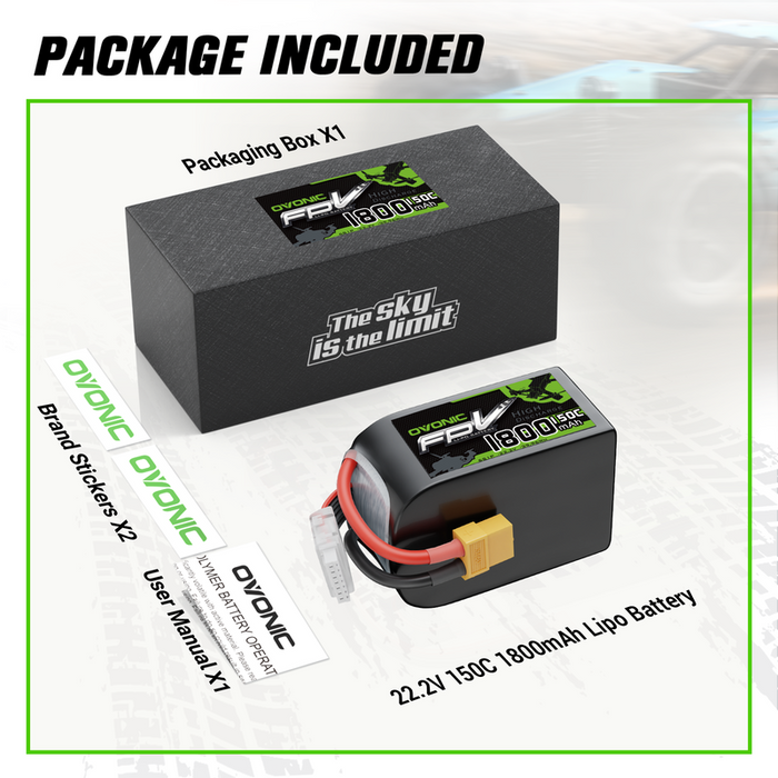 OVONIC R-Line Version 5.0 1800mAh 6S 150C 22.2V Lipo Battery with XT60 Plug