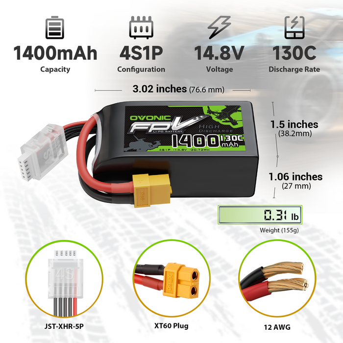 OVONIC R-Line Version 4.0 1400mAh 4S 130C 14.8V Lipo Battery with XT60 Plug