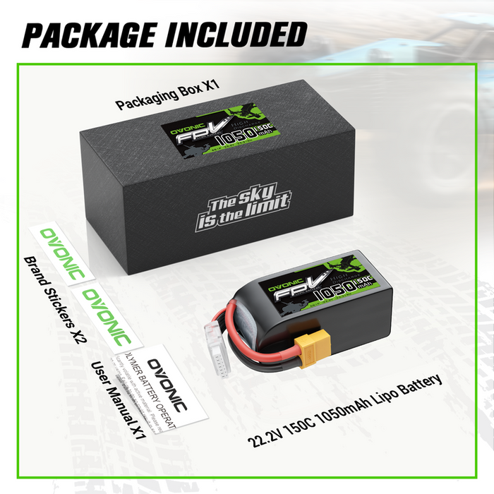1 x Ovonic R-Line Version 5.0 1050mAh 6S 22.2V 150C Lipo Battery with XT60 Plug
