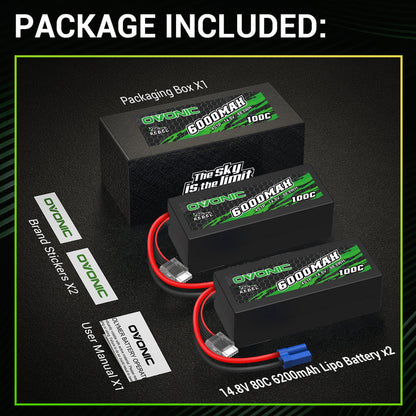 Ovonic Rebel 100C 14.8V 6000mAh 4S LiPo battery with EC5 plug for Arrma Outcast Kraton Truck