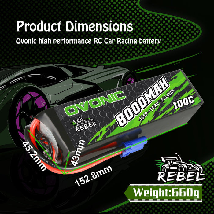 Ovonic Rebel 100C 14.8V 8000mAh 4S Lipo Battery EC5 For RC truck