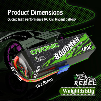 Ovonic Rebel 100C 14.8V 8000mAh 4S Lipo Battery EC5 For RC truck