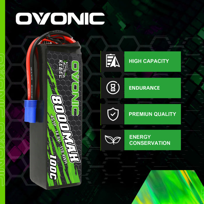 Ovonic Rebel 100C 14.8V 8000mAh 4S Lipo Battery EC5 For boat