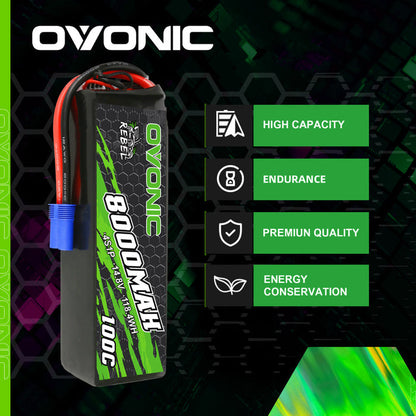 Ovonic Rebel 100C 14.8V 8000mAh 4S Lipo Battery EC5 For boat