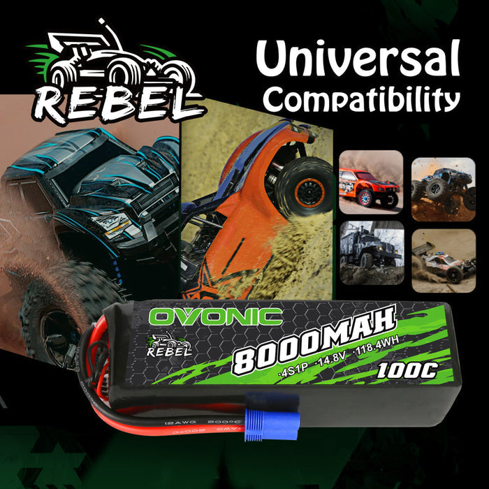 Ovonic Rebel 100C 14.8V 8000mAh 4S Lipo Battery EC5 For RC