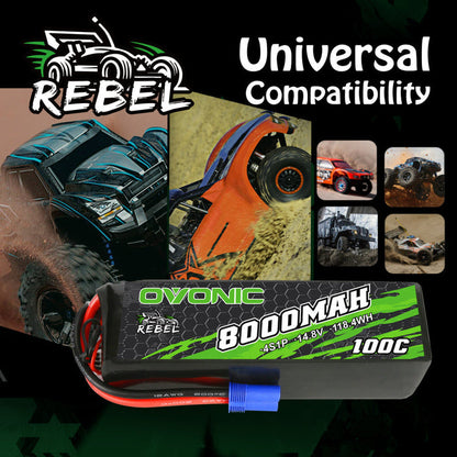 Ovonic Rebel 100C 14.8V 8000mAh 4S Lipo Battery EC5 For RC