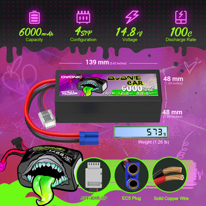 Ovonic Rebel 2.0 100C 14.8V 6000mAh 4S LiPo battery EC5 For Arrma Outcast Kraton Truck
