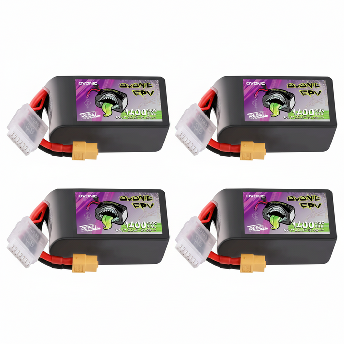Ovonic Rebel 2.0 6S 1400mAh 150C LiPo Battery w/XT60 for 5-6 inch FPV Racing & Freestyle (2/4 Pack)