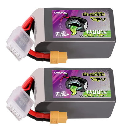 Ovonic Rebel 2.0 6S 1400mAh 150C LiPo Battery w/XT60 for 5-6 inch FPV Racing & Freestyle (2/4 Pack)