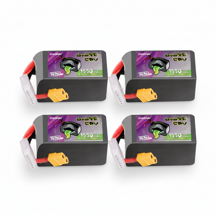 Ovonic Rebel 2.0 6S 1550mAh 150C LiPo Battery w/XT60 for 5-6" FPV Racing & Freestyle (2/4 Pack)