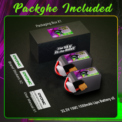 Ovonic Rebel 2.0 6S 1550mAh 150C LiPo Battery w/XT60 for 5-6" FPV Racing & Freestyle (2/4 Pack)