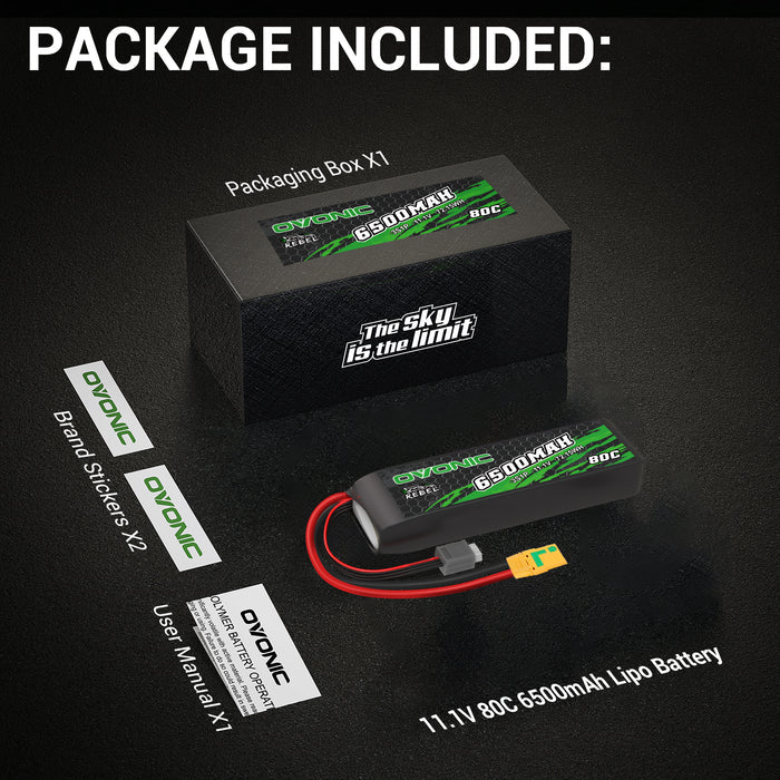Ovonic Rebel 80C 6500mAh 3S 11.1V LiPo Battery for ARRMA 3S&6S- XT90 Plug