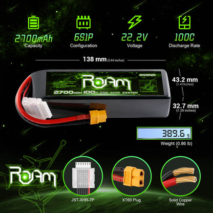 Ovonic Roam 6S 2700mAh 100C 22.2V LiPo Battery w/XT60 Plug