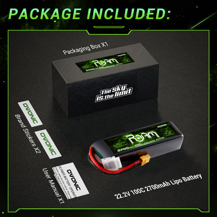 Ovonic Roam 6S 2700mAh 100C 22.2V LiPo Battery w/XT60 Plug