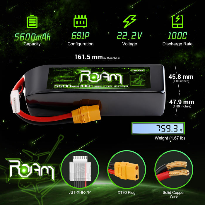 Ovonic Roam 6S 5600mAh 100C 22.2V LiPo Battery w/XT90 Plug