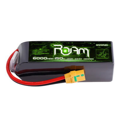 OVONIC Roam Series 22.2V 6000mAh 150C 6S Softcase LiPo Battery Pack with XT90-S Anti-Spark or XT60 Plug Options for 7–10 Inch FPV Cinelifters, Long-Range Drones & RC Helicopters
