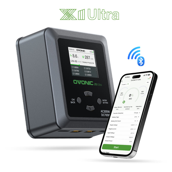 Ovonic X1 Ultra Bluetooth Smart Charger | AC 300W/DC 700W Dual Channel LiPo Balance Charger | 16A High-Speed Charging & App Control for 1-6S RC Batteries