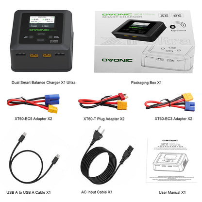 Ovonic X1 Ultra Bluetooth Smart Charger | AC 300W/DC 700W Dual Channel LiPo Balance Charger | 16A High-Speed Charging & App Control for 1-6S RC Batteries
