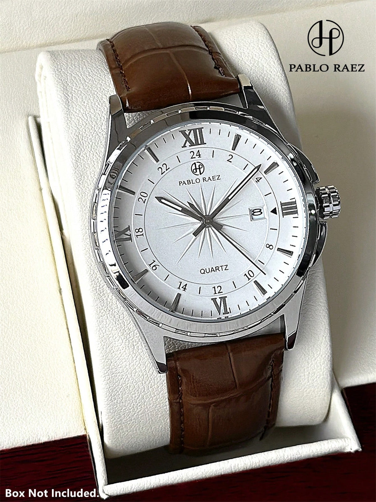 Pablo Raez Men's Business Watch, SUS304 Stainless Steel Silver IPS Case, Luxury Black Soft Comfortable Ultra-Fine Fiber PU Leather Strap, Fashionable Large Dial With Date Display, 50m Water Resistant