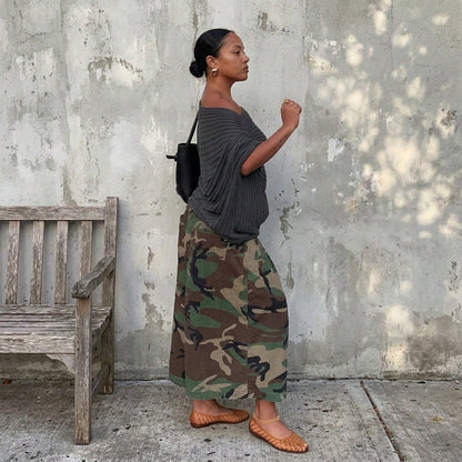 Pantalones De Mujershorts For WomenWomen's Street Style Camouflage Loose Wide Leg Cropped Pants, Casual High Waist Pleated Cargo Culottes Pants