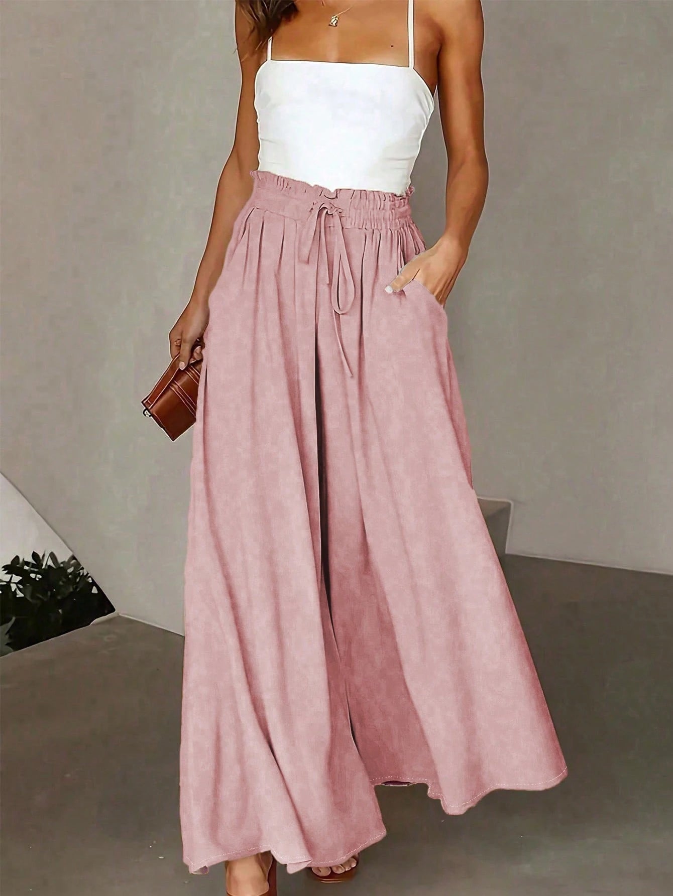 Pariaura Women's High Waisted Belted Pleated Gentle & Elegant Wide Leg Pants Fall Cloth For Women