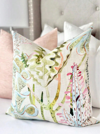 Pastel Coral Throw Pillow Cover For Sofa And Bed, Blush Throw Pillow Cover Floral Print, Modern Blush Pillow Cover