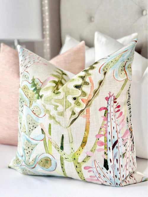 Pastel Coral Throw Pillow Cover For Sofa And Bed, Blush Throw Pillow Cover Floral Print, Modern Blush Pillow Cover