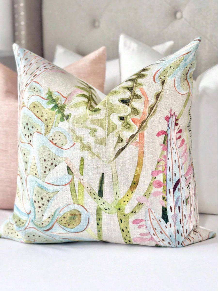 Pastel Coral Throw Pillow Cover For Sofa And Bed, Blush Throw Pillow Cover Floral Print, Modern Blush Pillow Cover