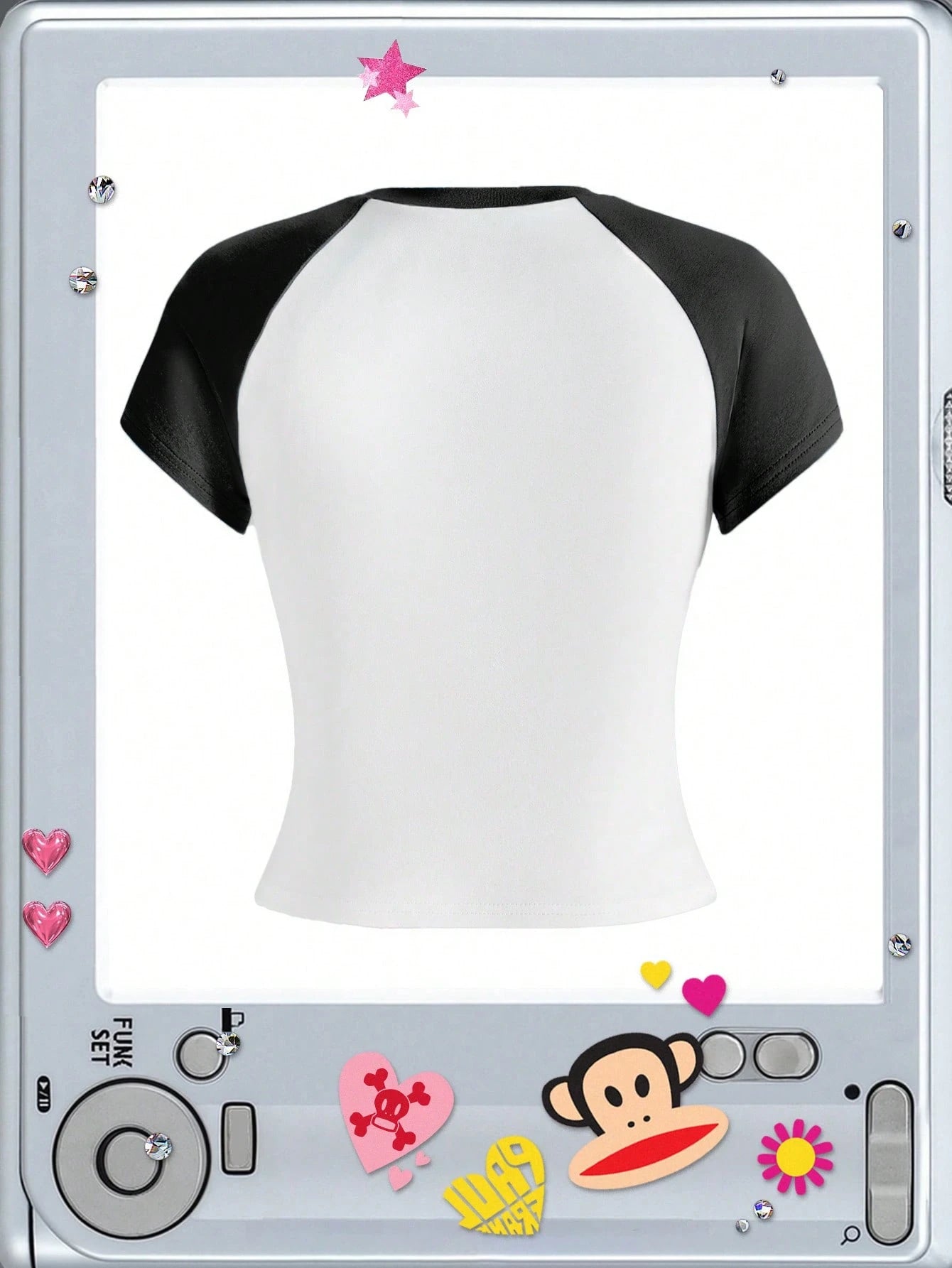 Paul Frank X ROMWE Subculture Girl Casual Co-Branded I Love Print Raglan Sleeve Fitted T-Shirt For Women