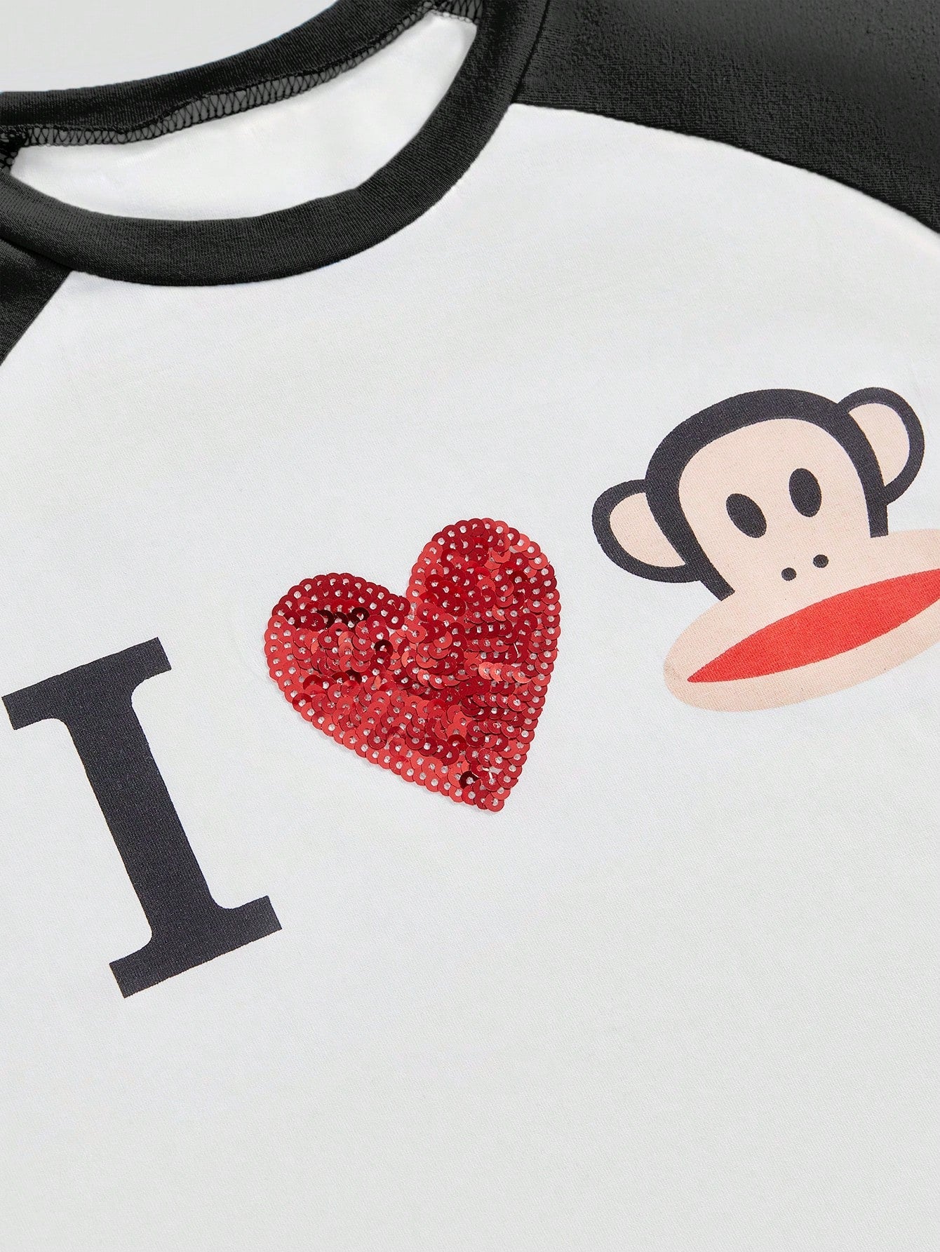Paul Frank X ROMWE Subculture Girl Casual Co-Branded I Love Print Raglan Sleeve Fitted T-Shirt For Women