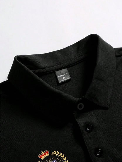PAVTROS Men's Front-Button Short Sleeve Letter Print Casual Polo Shirt