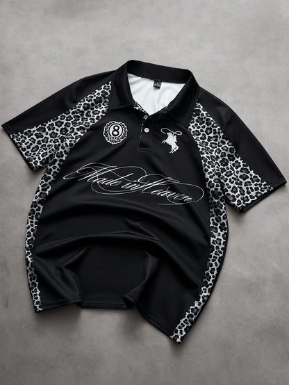PAVTROS Men's Front-Button Short Sleeve Letter Print Casual Polo Shirt