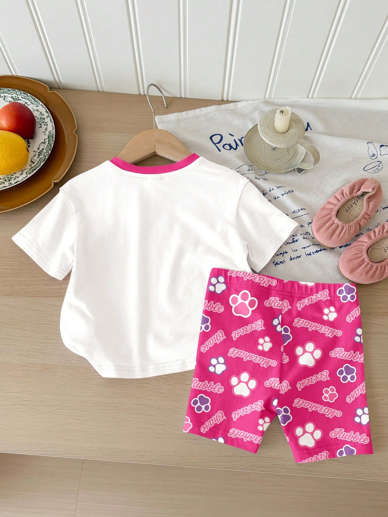 PAW Patrol Baby Girl Round Neck Letter Cartoon Print Short Sleeve T-Shirt And Shorts Casual Daily Set