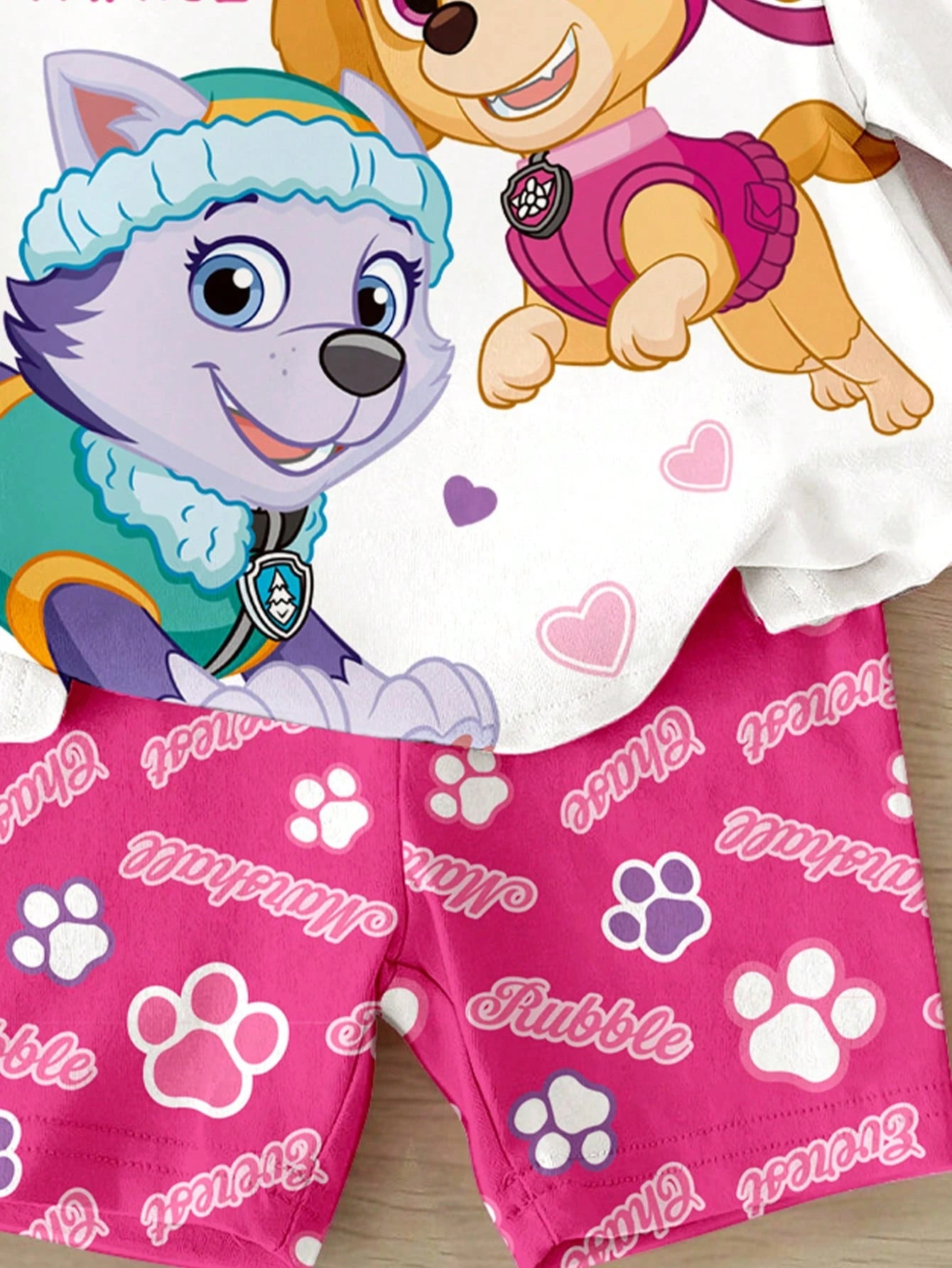 PAW Patrol Baby Girl Round Neck Letter Cartoon Print Short Sleeve T-Shirt And Shorts Casual Daily Set