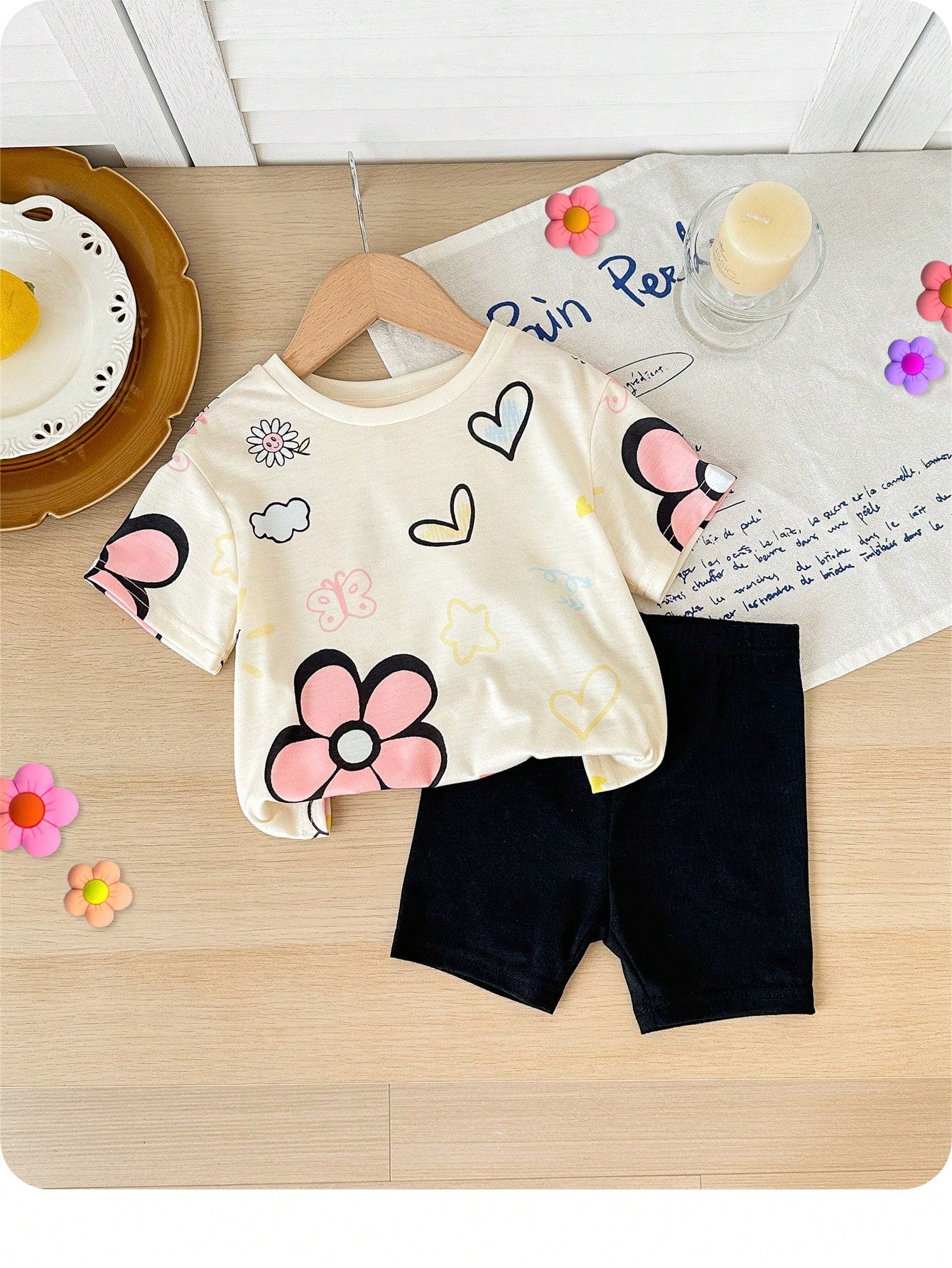 PAW Patrol Baby Girl Round Neck Letter Cartoon Print Short Sleeve T-Shirt And Shorts Casual Daily Set