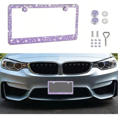 PBling Car License Plate Frame Sparkly Rhinestone Stainl Steel License Plate Cover Universal For Most Cars SUVs Vehicles With Screw Set Auto Accories For Women Purple 1PCS 8005