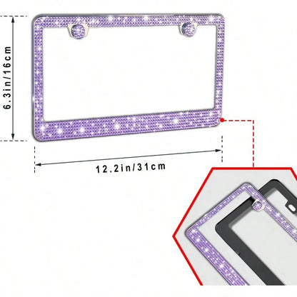 PBling Car License Plate Frame Sparkly Rhinestone Stainl Steel License Plate Cover Universal For Most Cars SUVs Vehicles With Screw Set Auto Accories For Women Purple 1PCS 8005